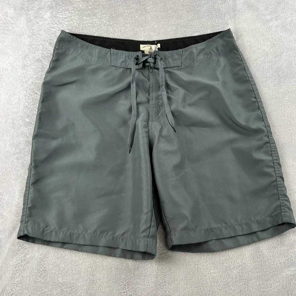 High Surf Board Shorts 38 Gray Black Flap Pocket Men Lace Up Swim Trunks Y2K